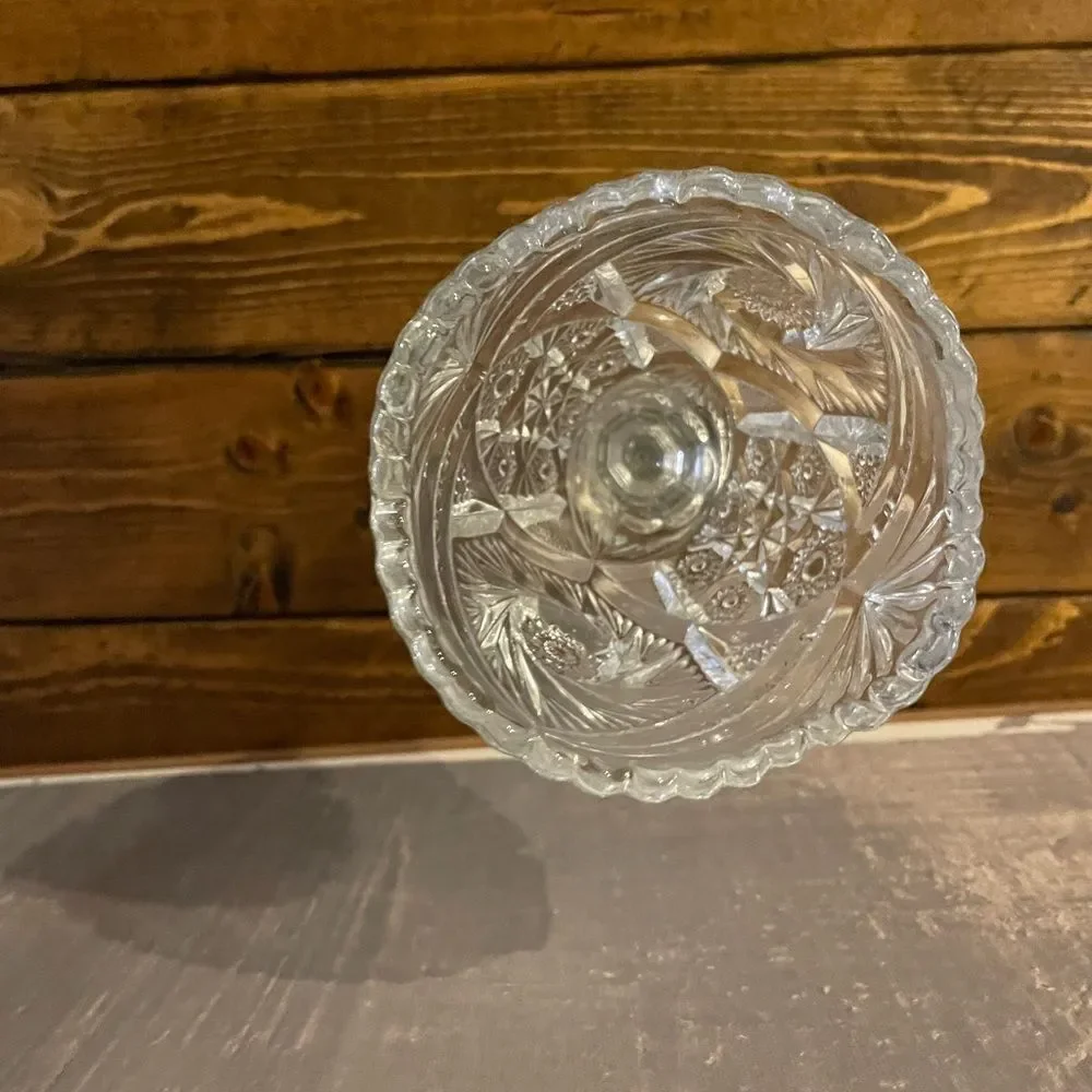Elaborate Vintage EAPG Crystal Glass Swirl Pattern Trumpet Pedestal Vase vintage